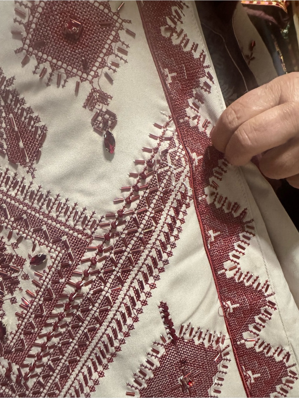 Embroidered maroon Palestinian Traditional thobe with hand beading through out - Picture 2 of 2